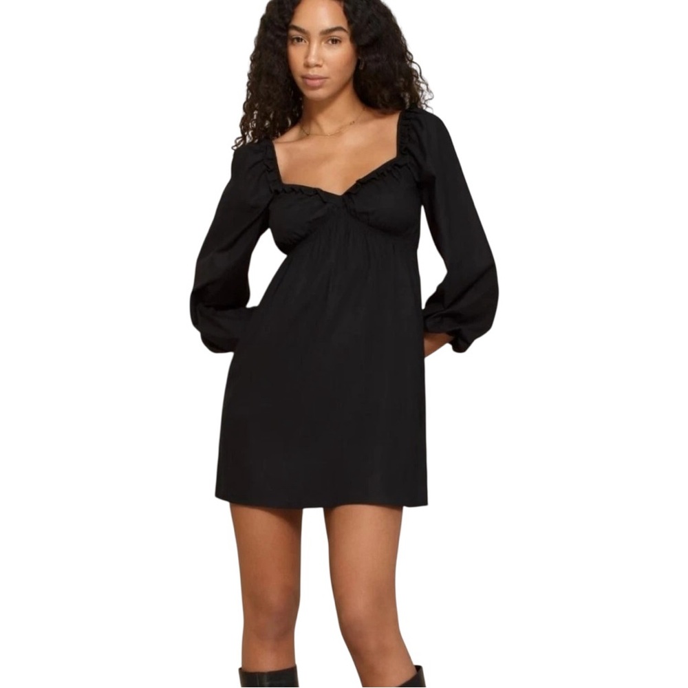 REFORMATION $178 Black Sweetheart Vic Mini XS Dress Empire Waist Long Sleeve‎
